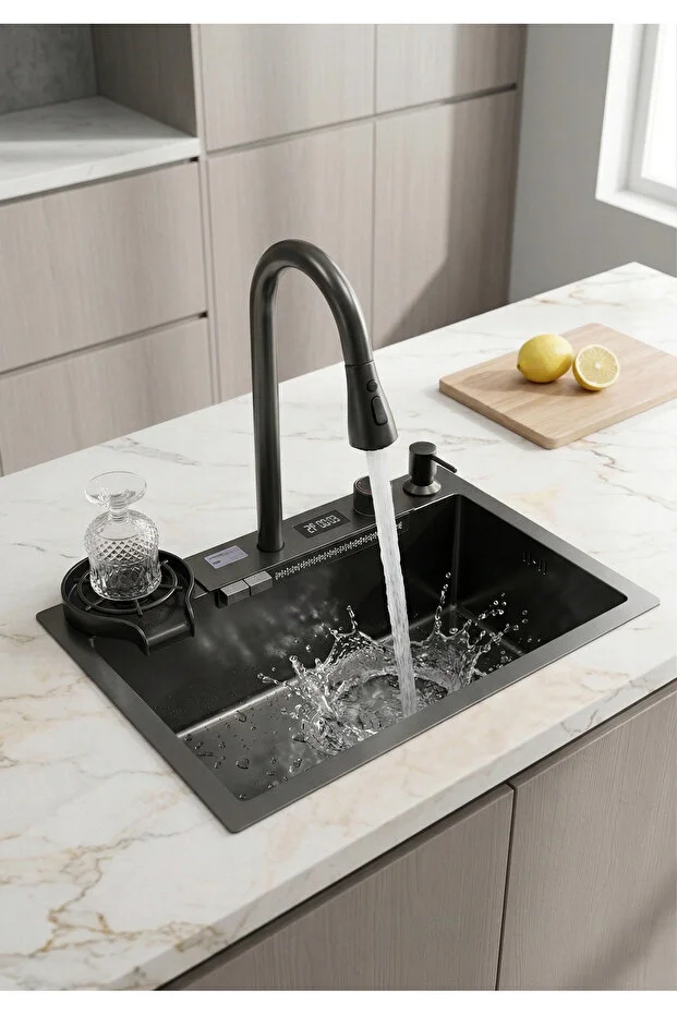 ROBO Dijital Akıllı Eviye Seti Siyah 60x45 cm